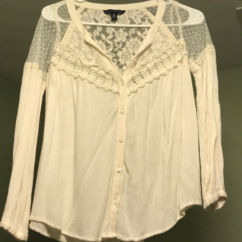 Button down & lace long sleeve
